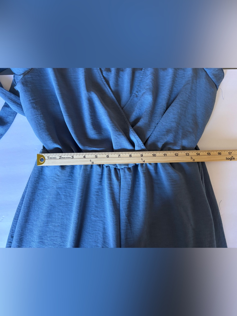Inspired Hearts Dusty Blue Wrap Maxi Jumpsuit with Tie Waist size L - Picture 9 of 14